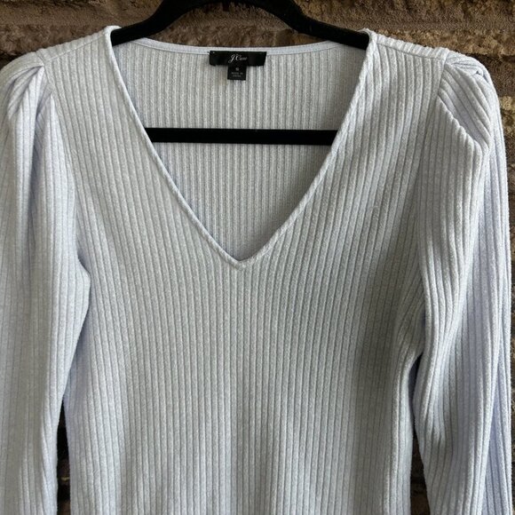 J. Crew Light Blue Ribbed Knit Puffed Sleeves V Neck Casual Sweater Size Small - Picture 4 of 7